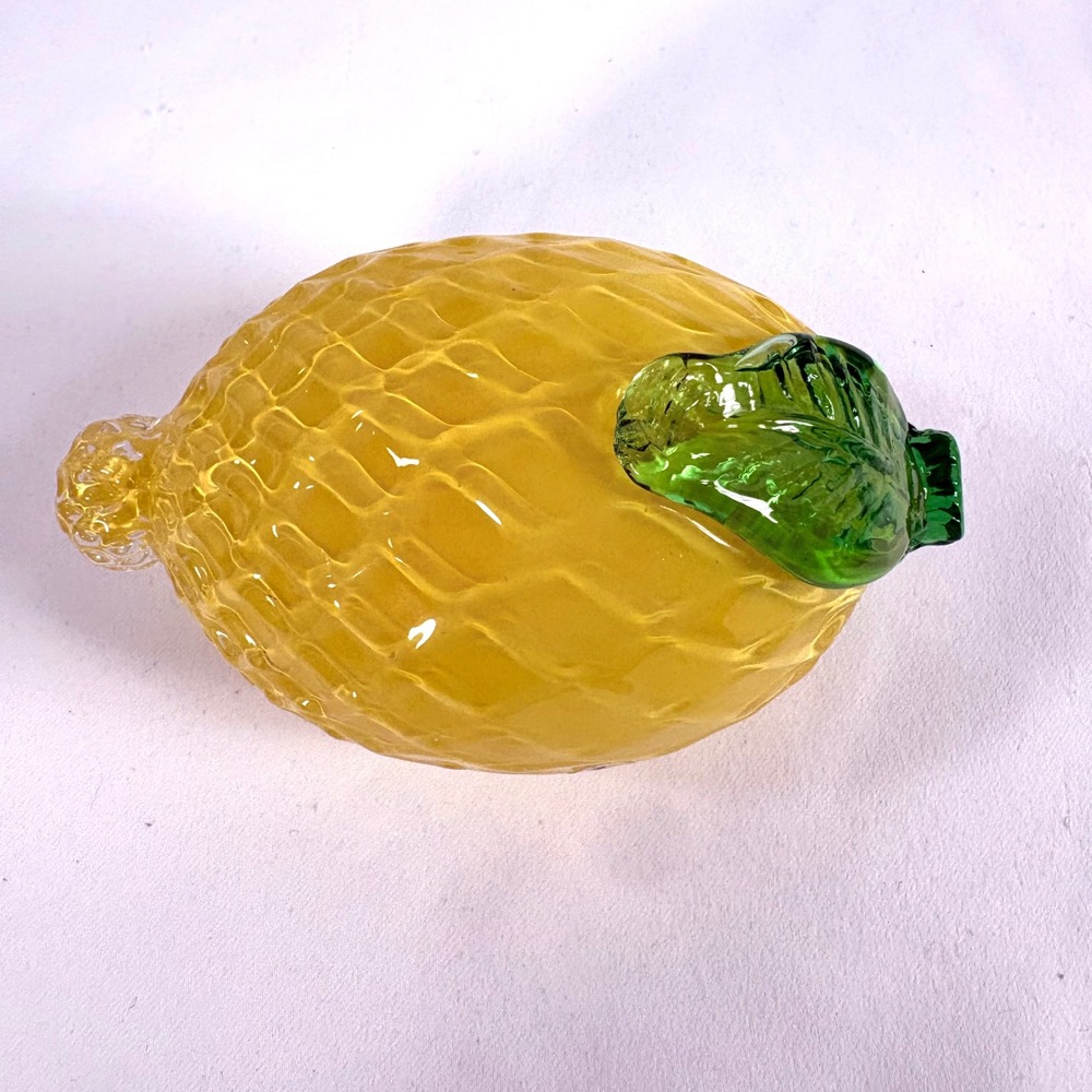 Italian Art Glass Lemon Yellow Hand Blown Murano Style MCM Fruit Decor